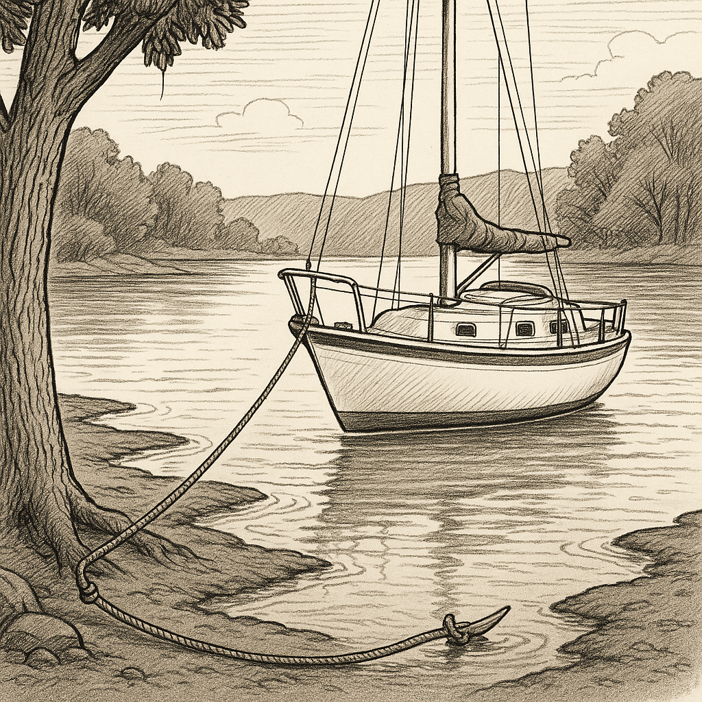 When the anchorage turns to mud, I switch to two lines
