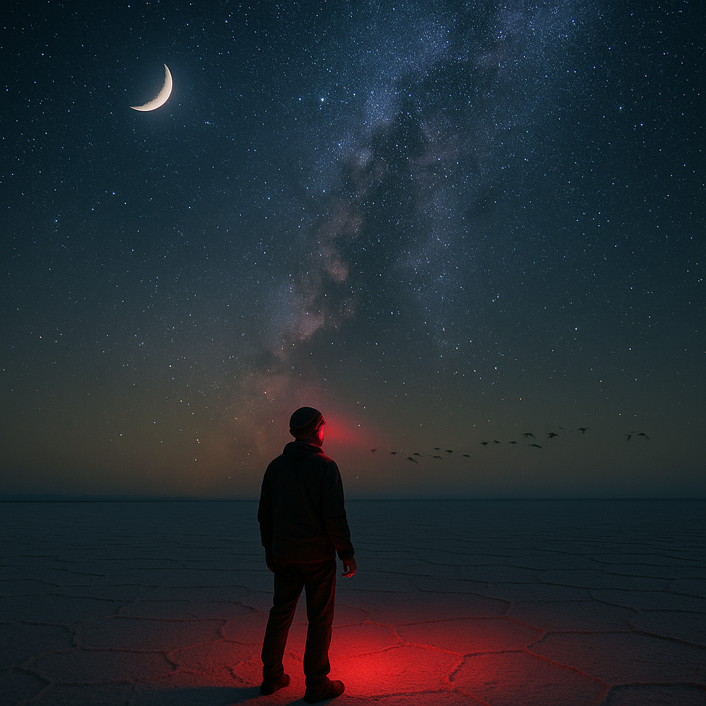 Salt flats at midnight: the invisible highway overhead