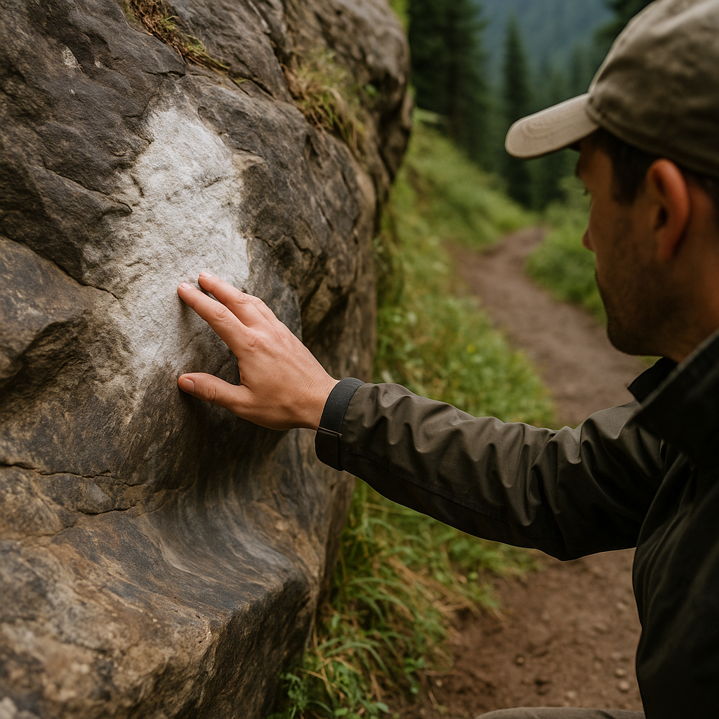 The salt-lick crust on rock tells you who's coming through